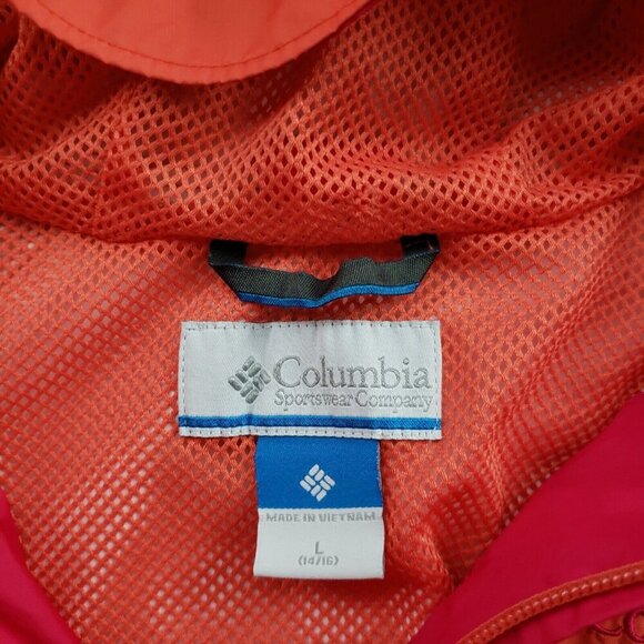 Columbia Hooded Rain Jacket Girls Large 14/16 Pink Full Zip Lined Nylon Coat - Picture 9 of 12
